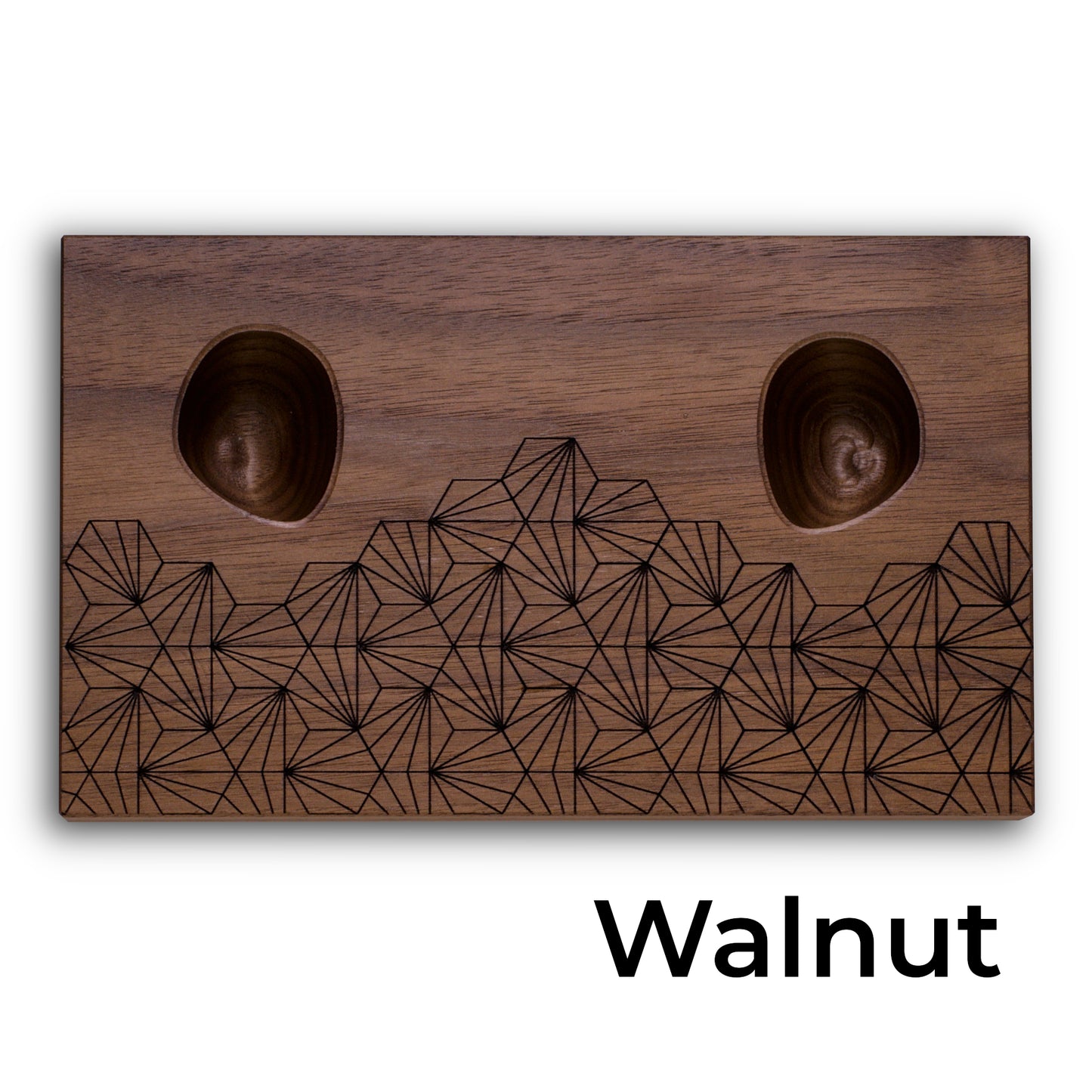 Wooden stand with geometric pattern in walnut for Nintendo switch pro controller