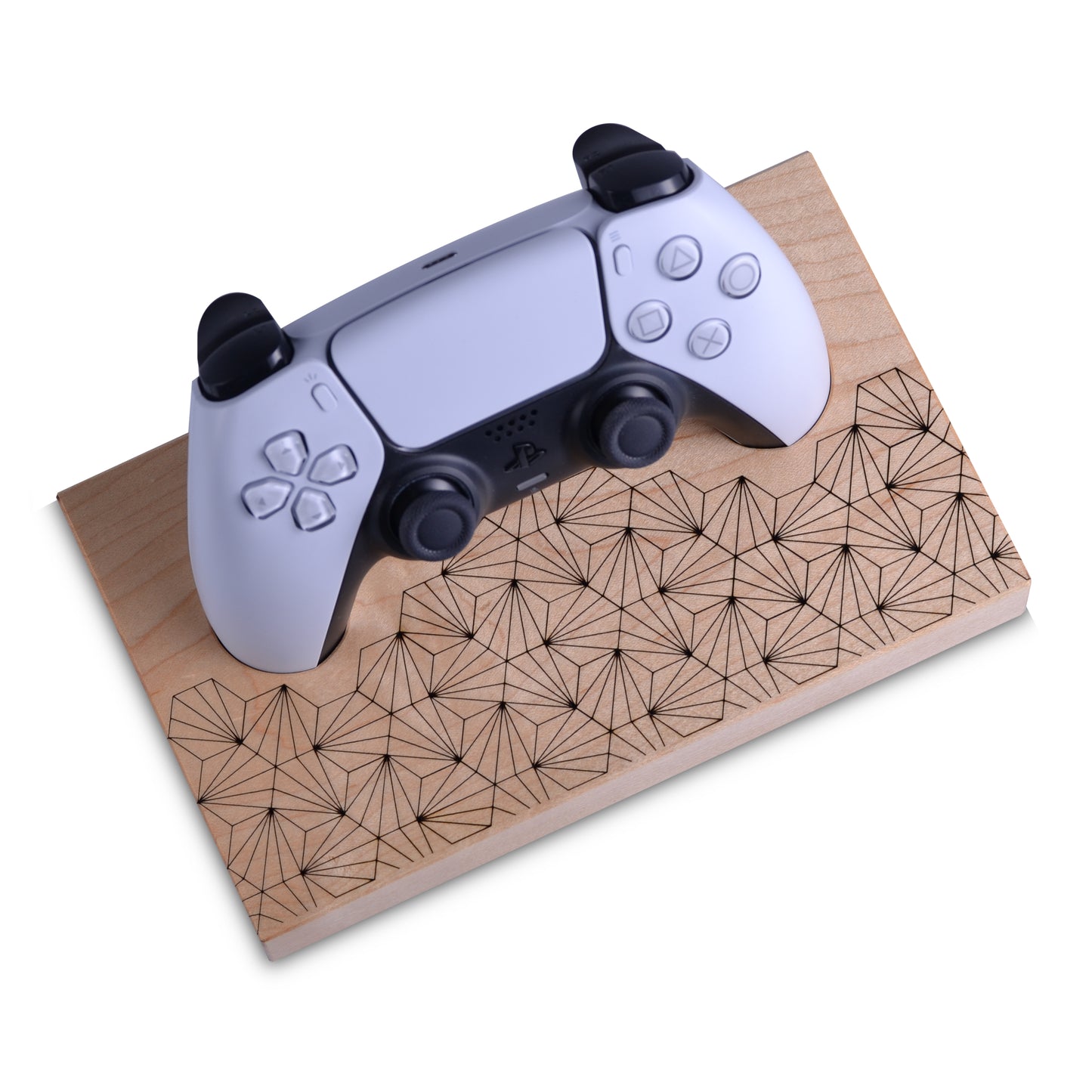 Wooden stand with geometric pattern for Playstation 5 dualsense controller