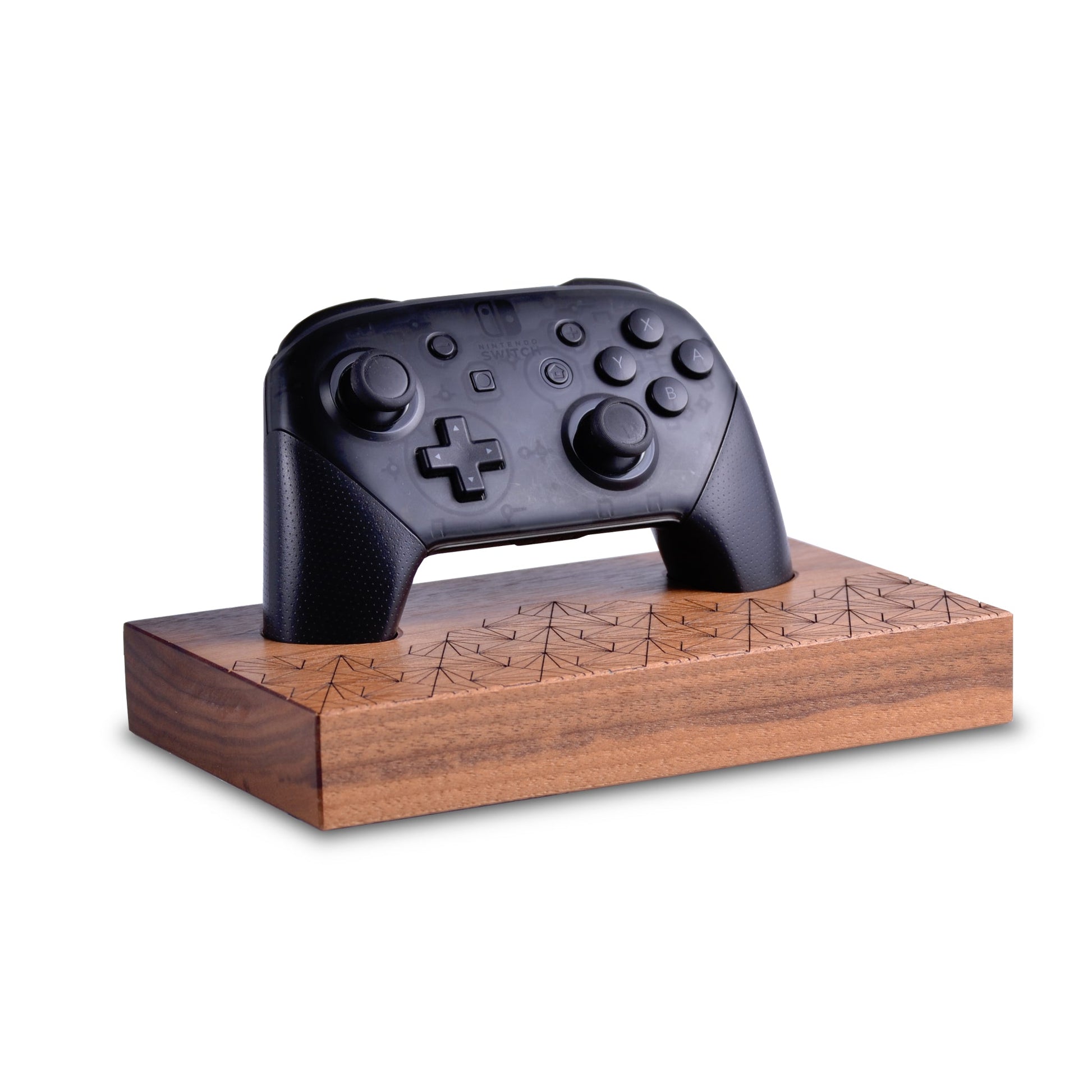 Wooden stand with geometric pattern for Nintendo switch pro controller
